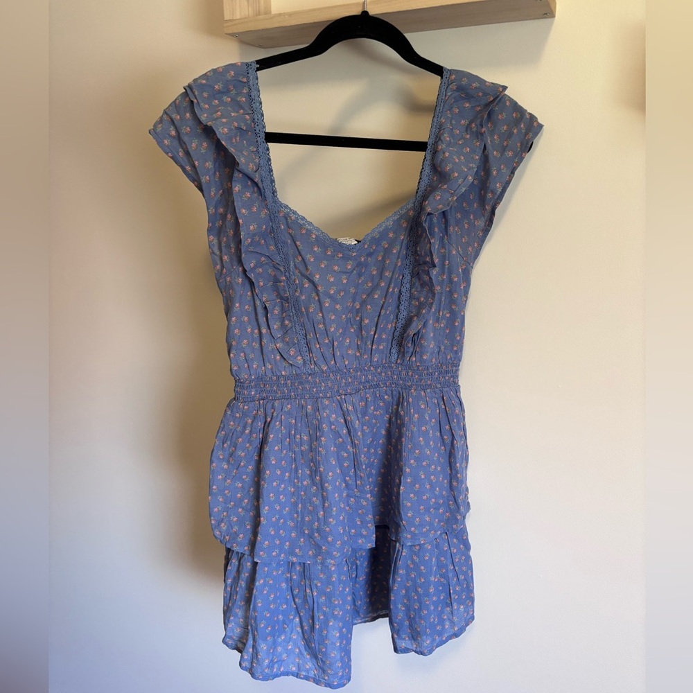 American Eagle blue floral tiered mini dress, size small